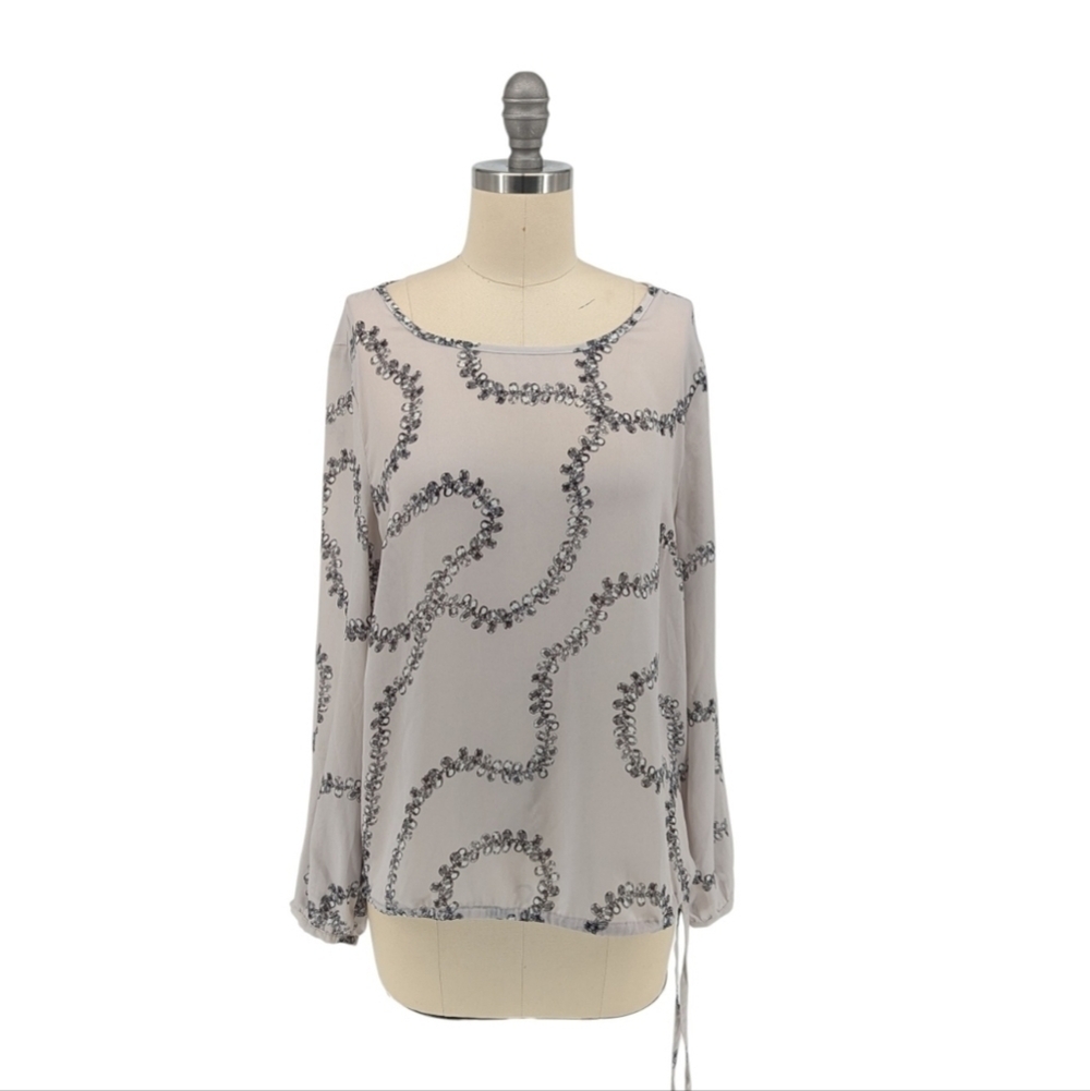 Joe Fresh Jewel Print Blouse Gray S causal Business casual preppy chiffon